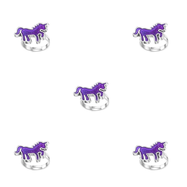 Jumpingount Anillos de humor Unicornio Diferentes estilos No es fácil de romper Joyería de temperatura cambiante duradera Diseño único Pequeño Poni / Unicornio 5piezas