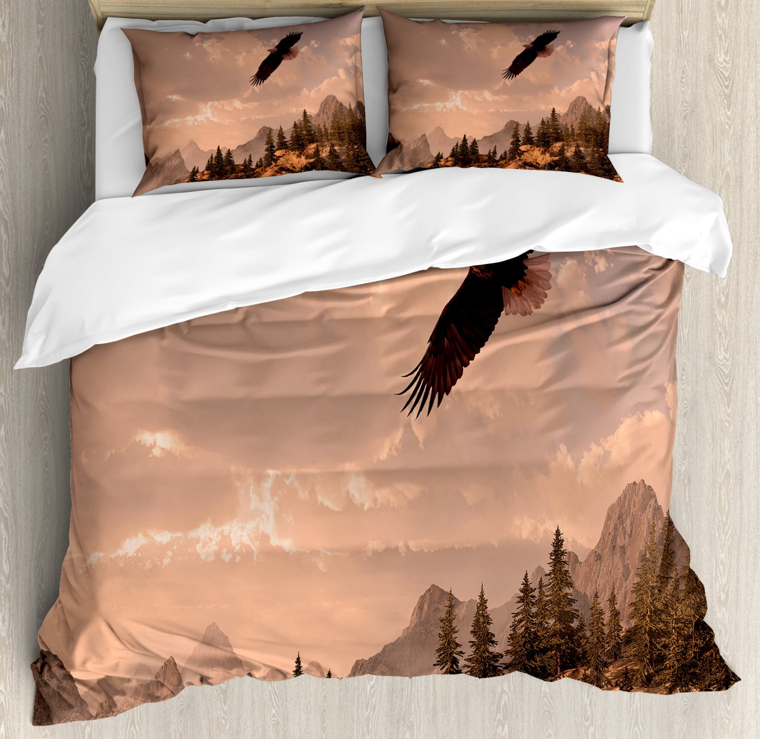 Eagle Duvet Cover Set Queen Size, Nature Photography of Rocky Mountains