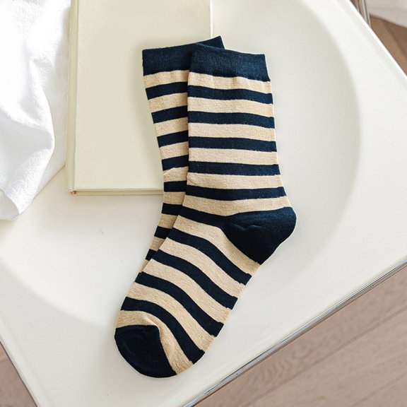 Dyfzdhu Womens Winter Socks Autumn Winter Mid Tube Socks Stripe Printing Thermal Stockings