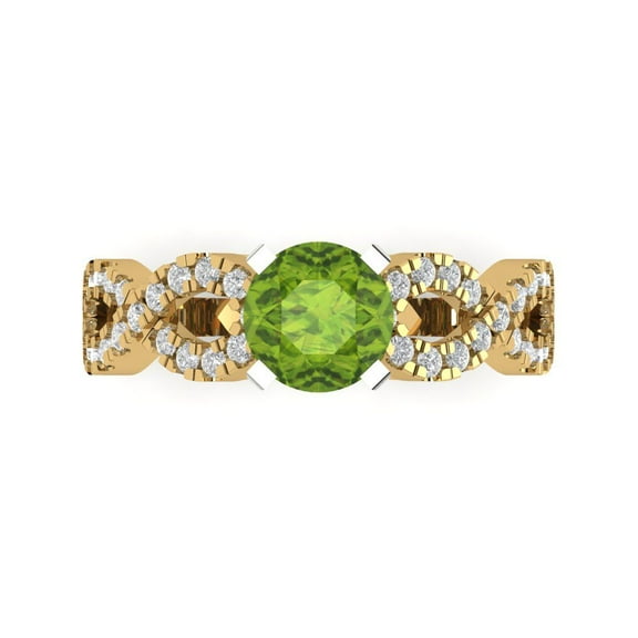 Solitaire with Accents Engagement Ring for Women - 1.42ct Natural Peridot in 14K Yellow/White Gold Promise Ring