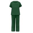 thumbnail image 5 of Gaecuw Womens 2 Piece Outfits for Summer Plain Jogger Sets Cotton Linen Lounge Sets Short Sleeve Pullover Tops Shorts Sweatsuits Spring Casual Activewear Yoga Outfits Green XL, 5 of 5