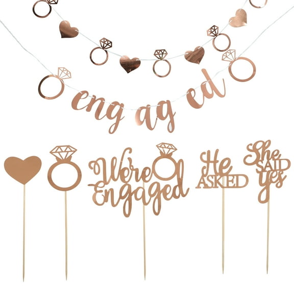WEAVILUX Engaged Party Decorations Heart Shape Paper Banner for Engagement Celebration 2 Sets