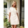 thumbnail image 3 of Women's Knit Bodycon Sweater Dress Button Short Sleeve Crew Neck Elegant Formal Mini Dress, 3 of 6