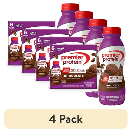 (4 pack) Premier Protein Shake, Chocolate, 30g Protein, 11.5 Fl Oz, 6 Ct