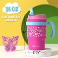 thumbnail image 3 of 1 Pack Kids Insulated Tumbler with Handle & Straw, 16oz Kids Water Bottle Drinking Cups Travel Mugs for Boys Girls, Rainbow, 3 of 8