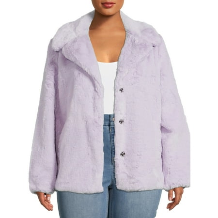 Time and Tru Women's and Plus Faux Fur Cropped Jacket