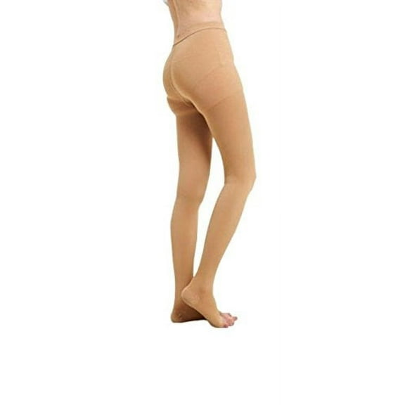 BriteLeafs Opaque Compression Stockings Pantyhose Therapeutic Firm Support 20-30 mmHg, Open Toe - Large, Beige