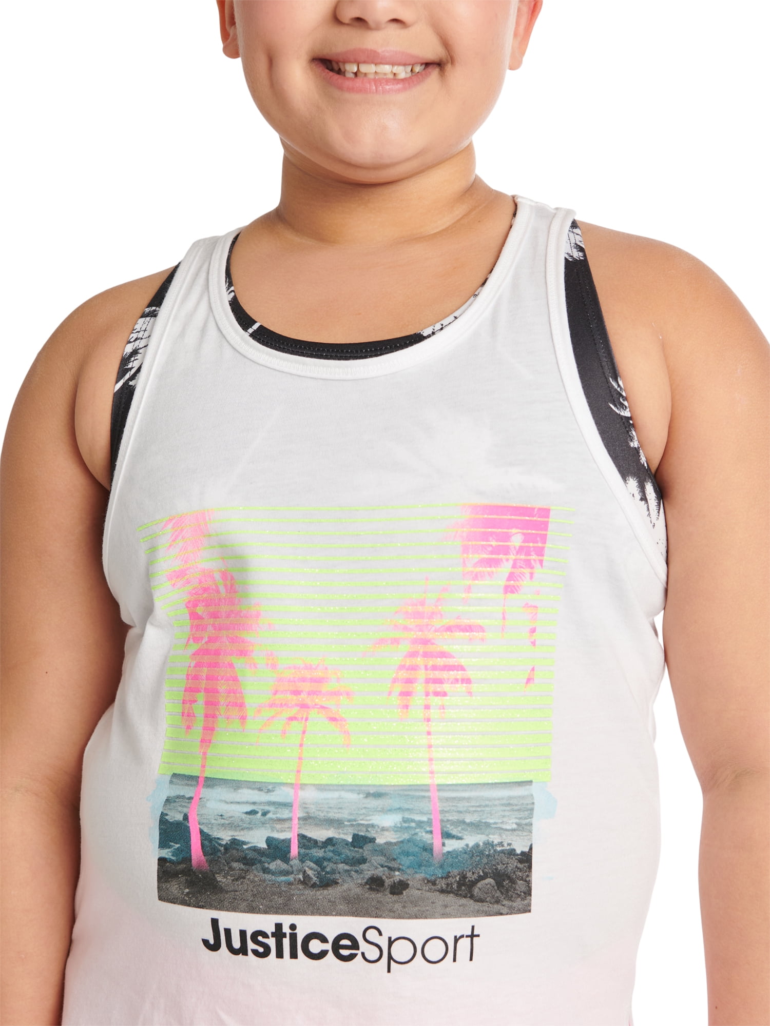 Justice Girls J-Sport Mesh Detail 2-Fer Tank Top, Sizes XS-XLP