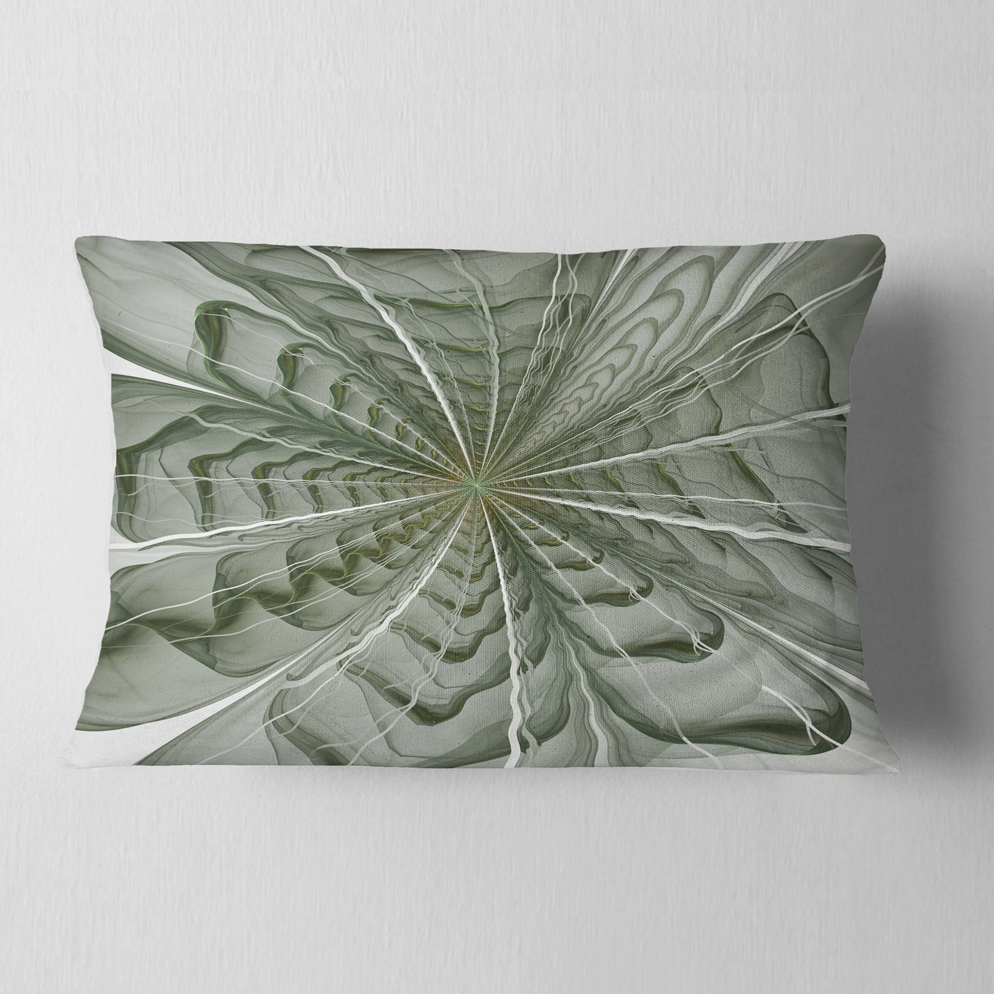 Designart Symmetrical Light Green Fractal Flower - Floral Throw Pillow - 12x20