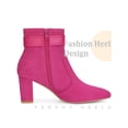 thumbnail image 3 of BLISSFUL STEP Women's Ankle Boots Chunky Heel Pointed Toe Buckle Strap Zipper Faux Suede Fuchsia 9, 3 of 6