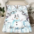 thumbnail image 2 of Manfei Winter Blue Snowman Twin Sheet Sets, Merry Christmas Twin Fitted Sheet, Western Festival Holiday Flat Sheet, Super Cozy Room Decor, 3-Piece, 2 of 7