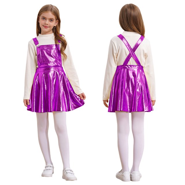 RUNQHUI Robe Évasée pour Filles Fête d'Anniversaire Robe à Bretelles Jupe Plissée Vêtements de Carnaval Violet 8