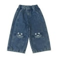 thumbnail image 2 of uublik Jeans for Girls 1-10 Years Baggy Wide Leg Denim Pant High Waist Elastic Band Casual Trousers Blue, 2 of 3