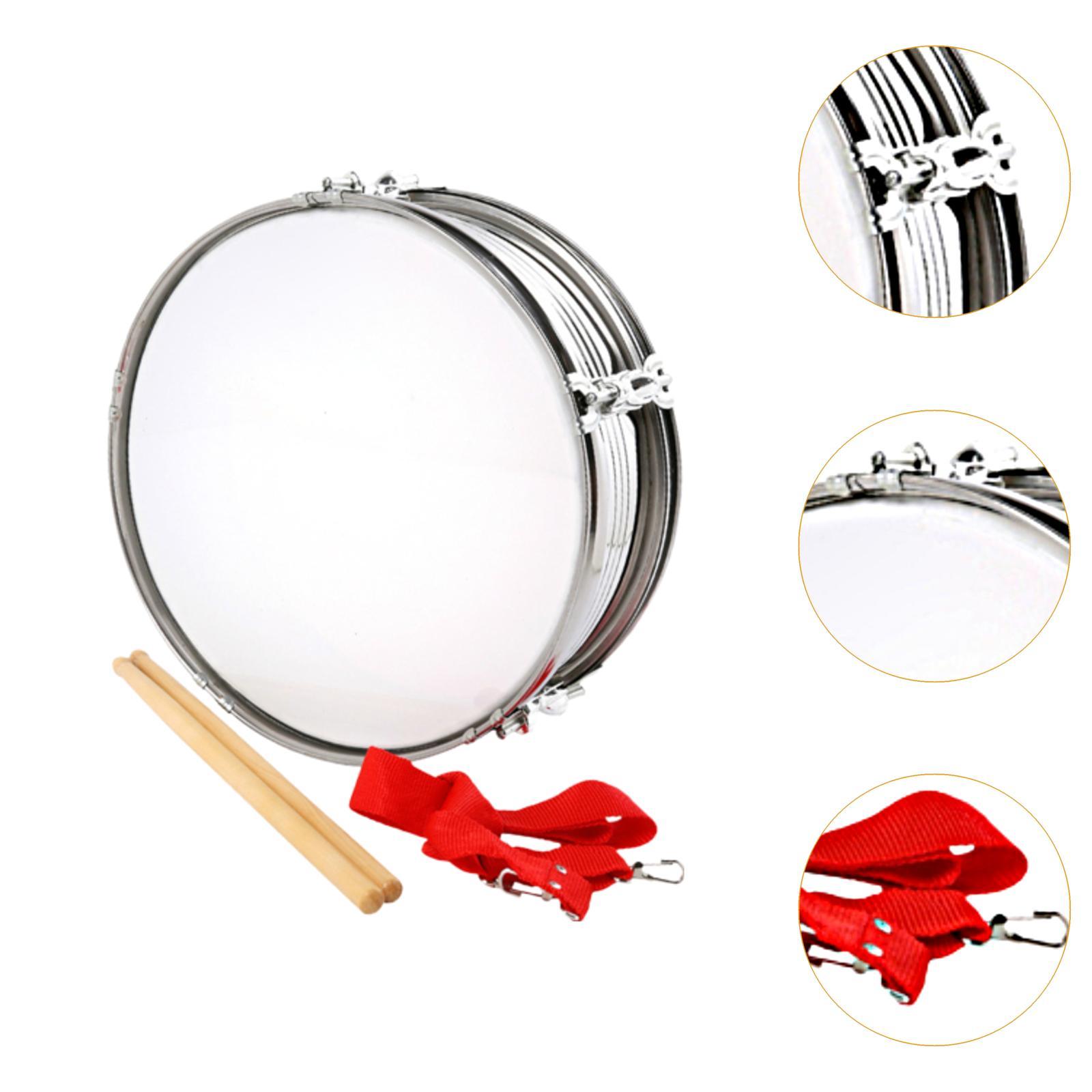 Snare Drum Hand Drum Drumsticks Marching Stainless Steel 13 Inch for Beginners School Band Practice