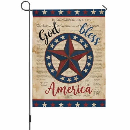 Independence Day American Star Garden Flags For Outdoor, Retro 4th of July Newspaper Red Blue Star Small Double Side Yard Flags Weather Proof Garden Decor for Lawn Outside Holiday 12 x 18 Inches
