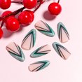 thumbnail image 3 of Fofosbeauty 24pcs Press on Nails, 2024 Fake False Nails Tips Design,Almond French Green Line Geometry, 3 of 8