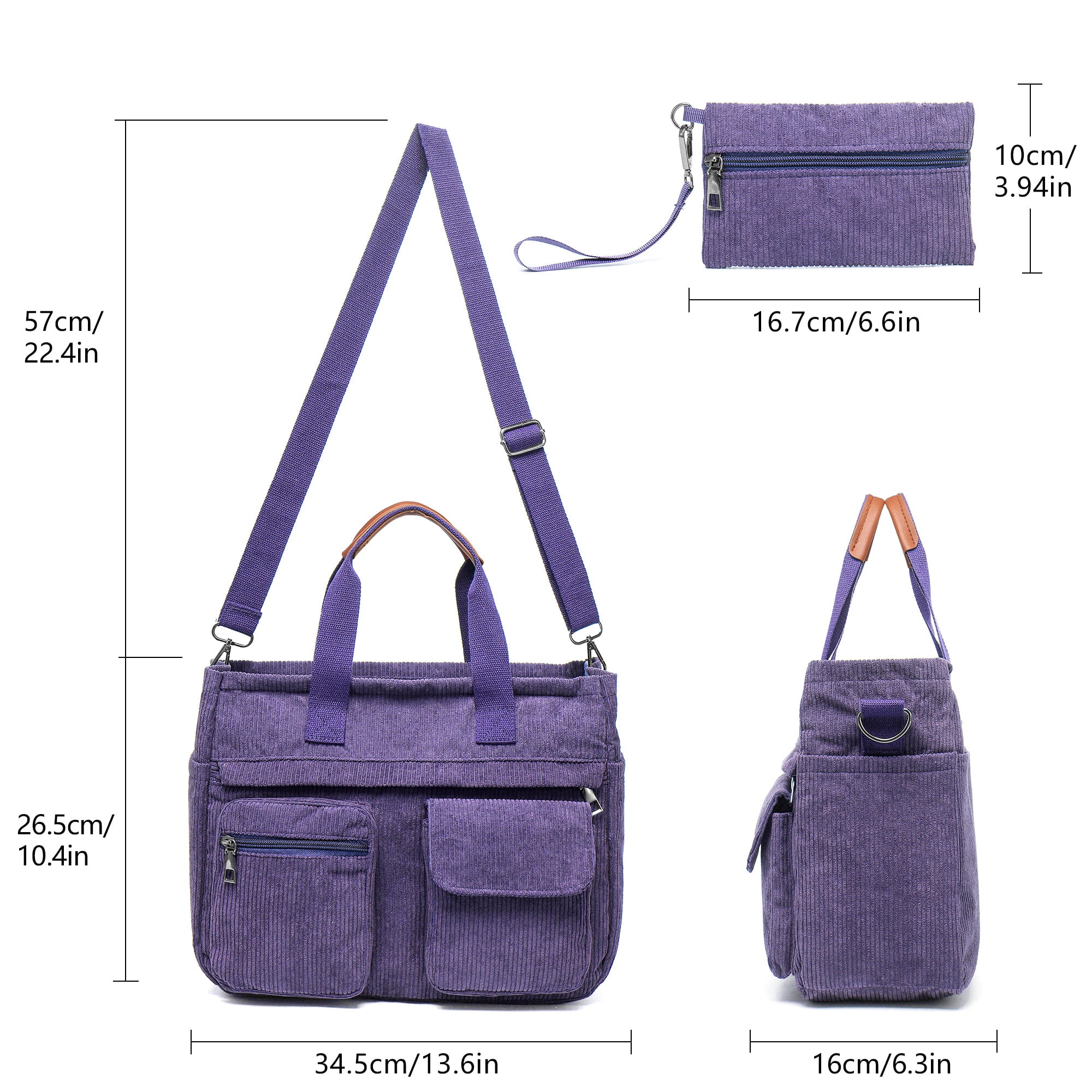 2-Piece Women's Corduroy Bag Set: Stylish Laptop Tote + Multi-Functional Crossbody Bag – Large-Capacity Work/Travel/Gym Bag