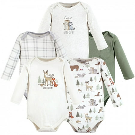 UPC: 0660168180138 | Hudson Baby Infant Boy Cotton Long-Sleeve Bodysuits Forest Animals 5-Pack 9-12 Months