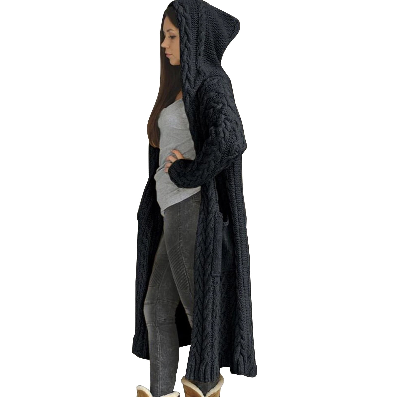 Hood Thick Long Cardigan Sweater Women 