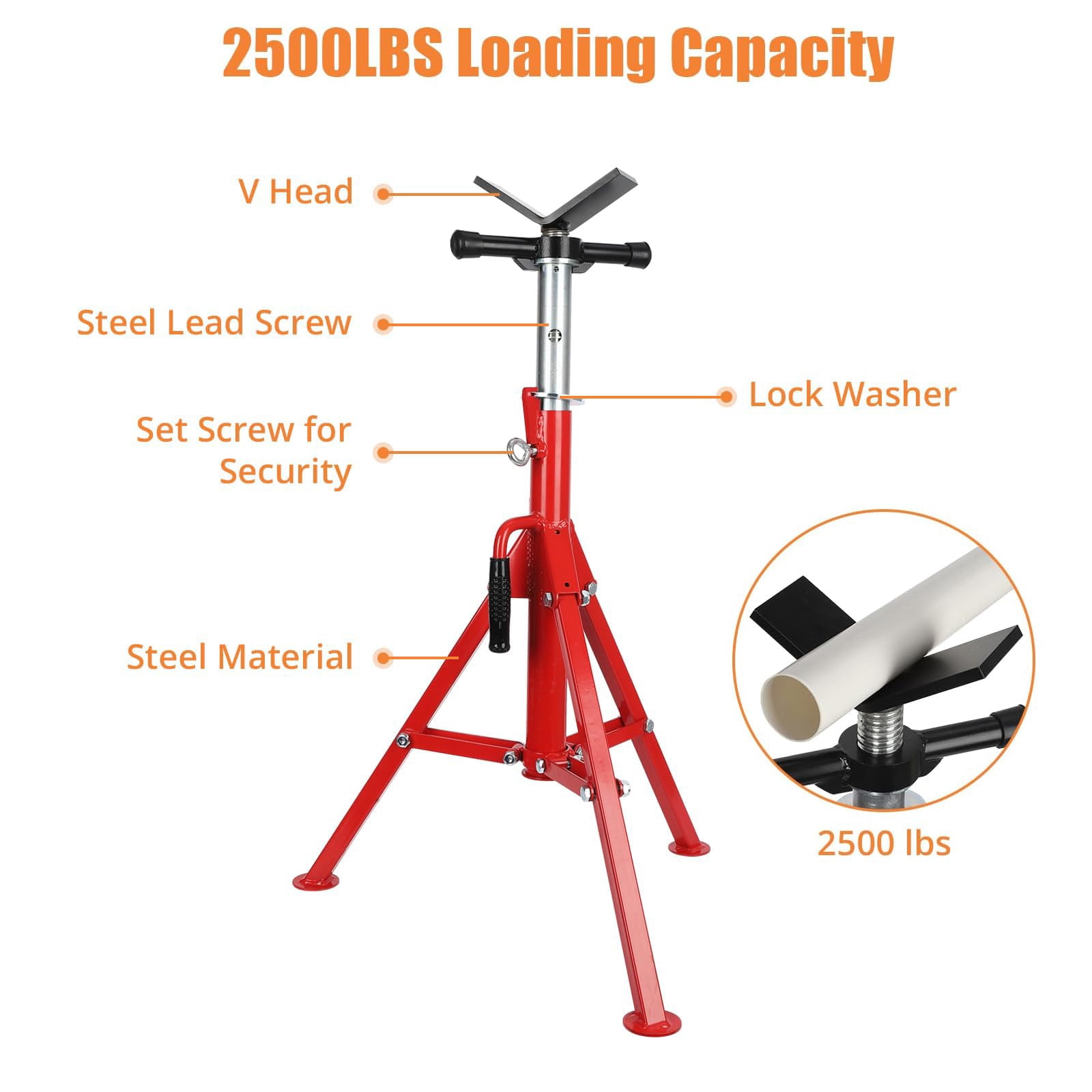 V Head Pipe Jack Stand, 28''-52'' Adjustable Folding Pipe Stand, 2500 Lb Load Capacity, for Automotive, Welding, and Construction Projects
