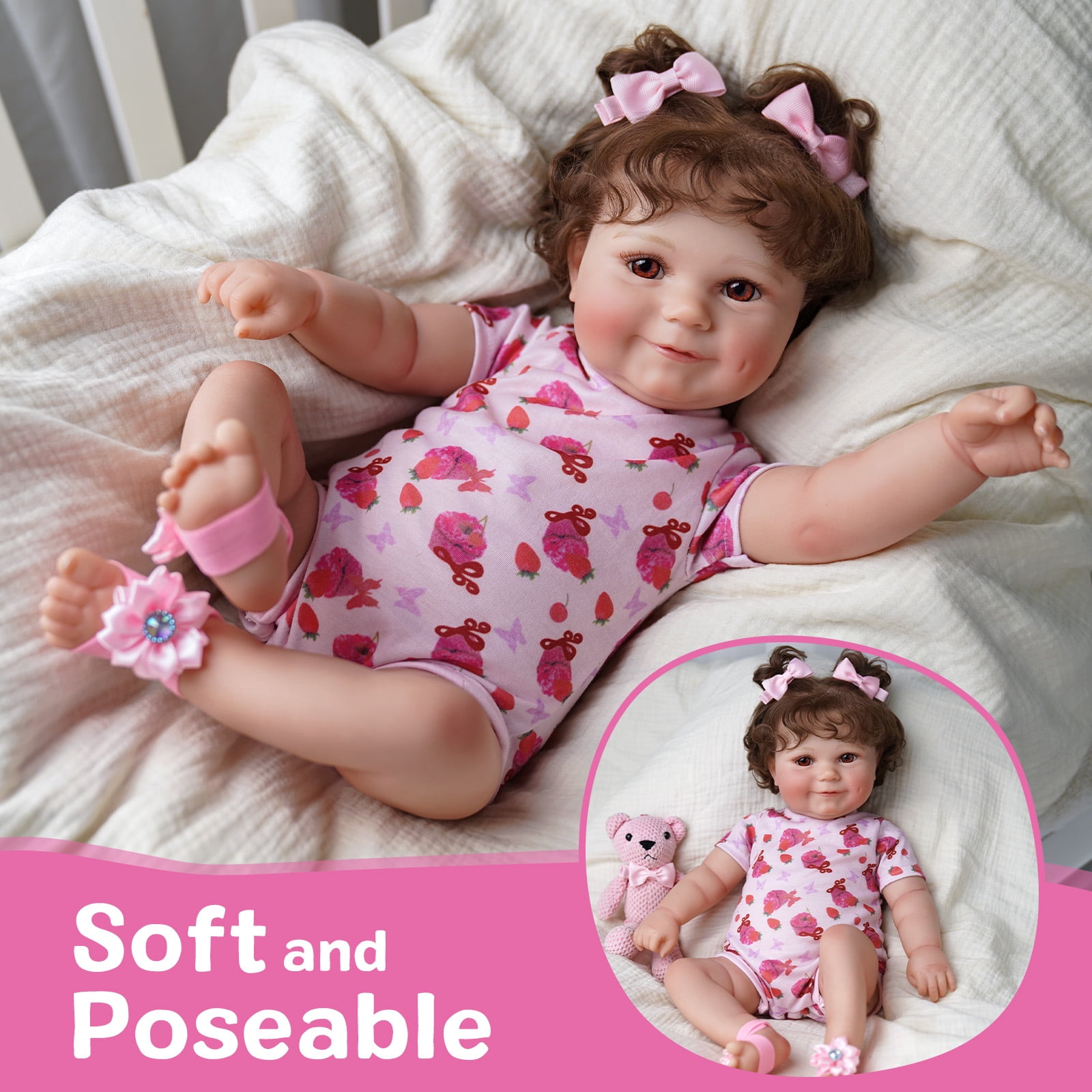 RSG Reborn Baby Dolls 20 inch Soft Cloth Body Newborn Baby Adorable Smiling Dolls with Clothes for Kids Age 3+