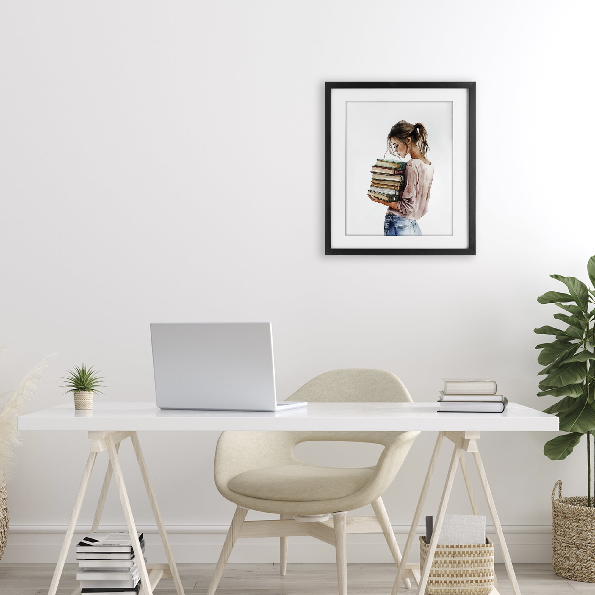 Stupell Industries Library Walk Girl Black Framed Print Under Glass, design by Svetlana Aleynikova