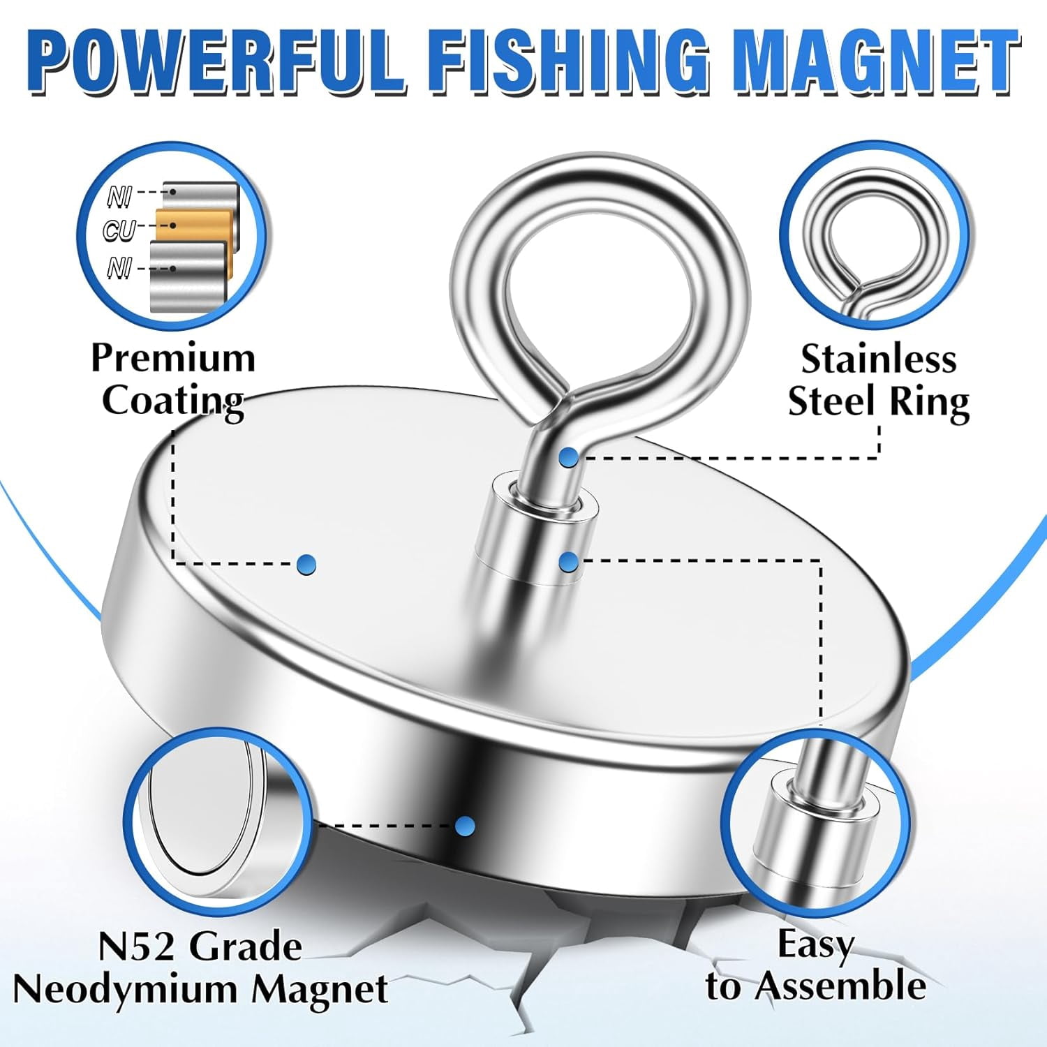 VIB Super Strong Fishing Magnet for Christmas, 1600lb Pull Strength, Neodymium Magnet with Countersunk Hole for Magnetic Fishing, 4.72” Diameter for Treasure Hunting, Lifting and Retrieving