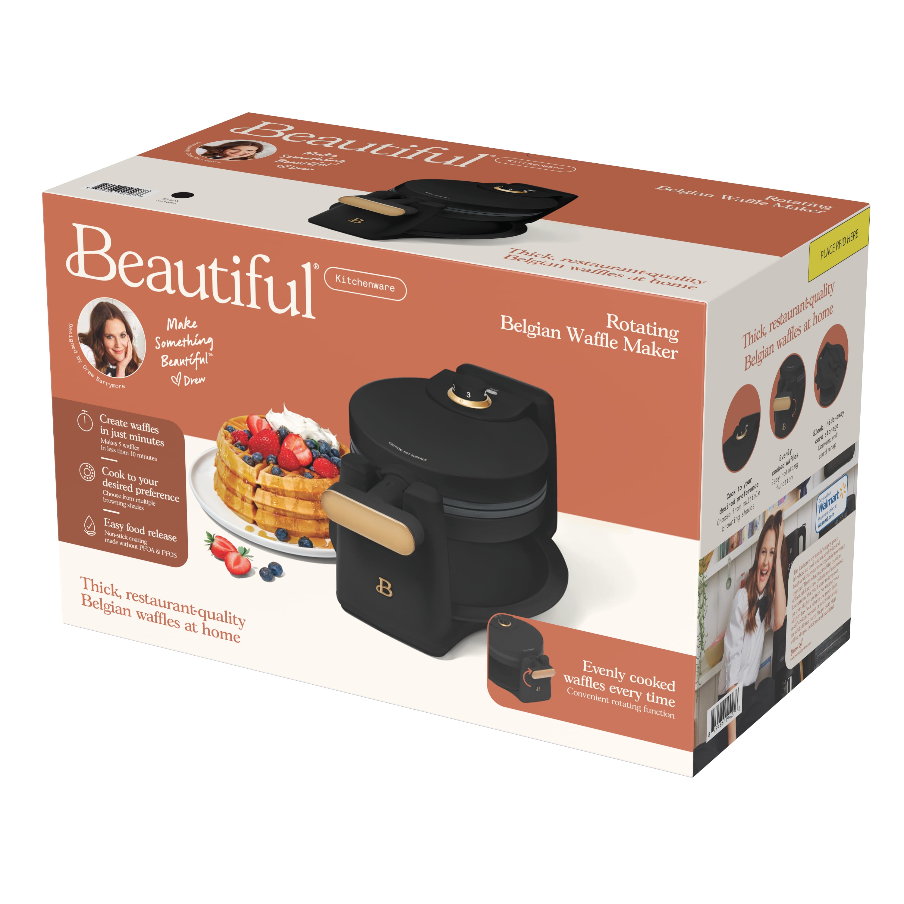Beautiful Rotating Belgian Waffle Maker, Black Sesame by