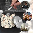 thumbnail image 4 of Yayeee Ashtray with Lid for Cigarette Smokeless Stainless Steel Home Ash Holder, Beige Leaves Plaid, 4 of 7