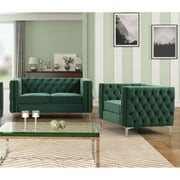 Rnfurnishings 2-PC Velvet Living Room Furniture Loveseat+chair Set-Dark Green