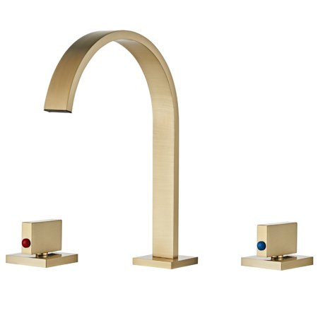 MOGFCT Double Handle Bathroom Sink Mixer Crane Hot and Cold Water Taps 3 hole Square Brass Brush gold Faucets