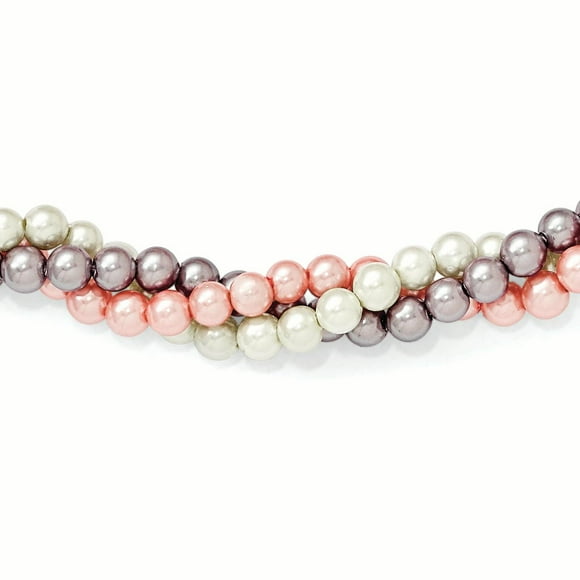 Sterling S Majestik Rh-pl 3 Row 4-5mm Multi Imitat Shell Pearl Necklace 18 Inch