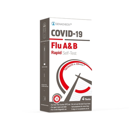 GenaCheck COVID-19 / Flu A+B, At-Home Respiratory Test Kit (4 Tests) | OTC Nasal Swab | Ages 2+ | Easy to Use Self-Test | Fast Results - 1 Kit, 4 Tests per Kit