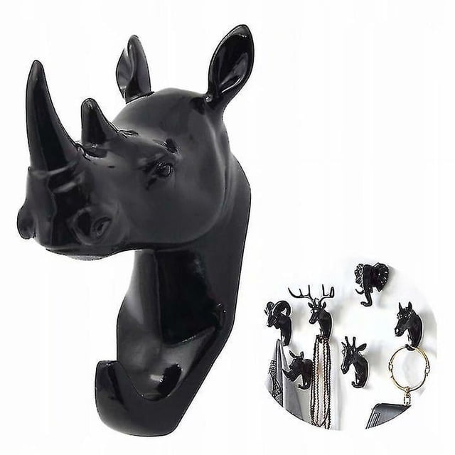 Perchero para secador de pelo, perchero y perchero, toallero, gancho de pared, perchero para llaves, Animal, rinoceronte negro