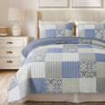 thumbnail image 1 of SLPR Juego de edredón de algodón Sweet Dreams, tamaño King con 2 fundas de almohada, ropa de cama de retales en azul y gris, colcha acolchada de estilo rural, 1 of 5