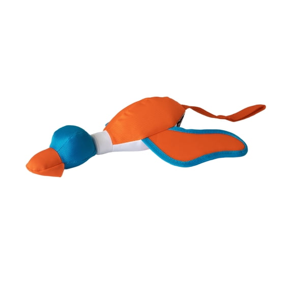 Chuckit! Flying Duck Slingshot Fetch Toy, Orange & Blue – Crinkle Fabric Duck for Dogs Up to 100 lb, Pack of 1
