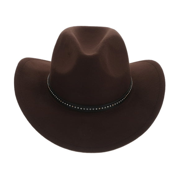 KONTONTY Unisex Wide Brim Coffee Felt Cowboy Hat Western Style Jazz Hat for