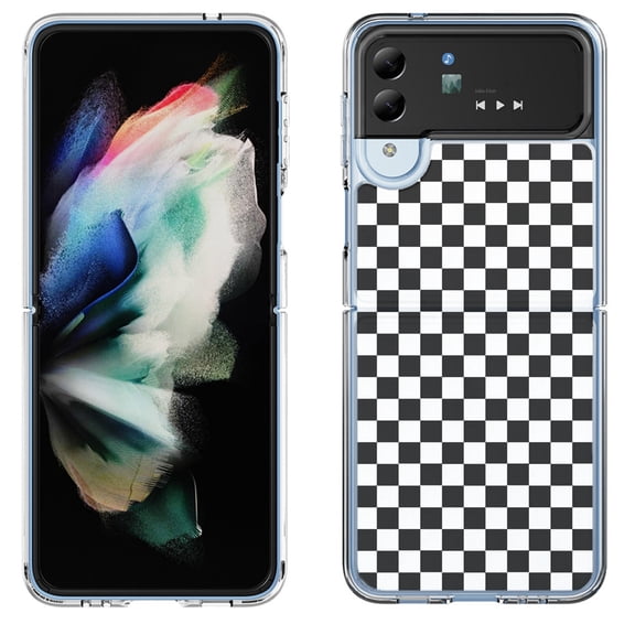 Shockproof Bumper Phone Case for Samsung Galaxy Z Flip 4 5G, by OneToughShield ® - Checker B/W