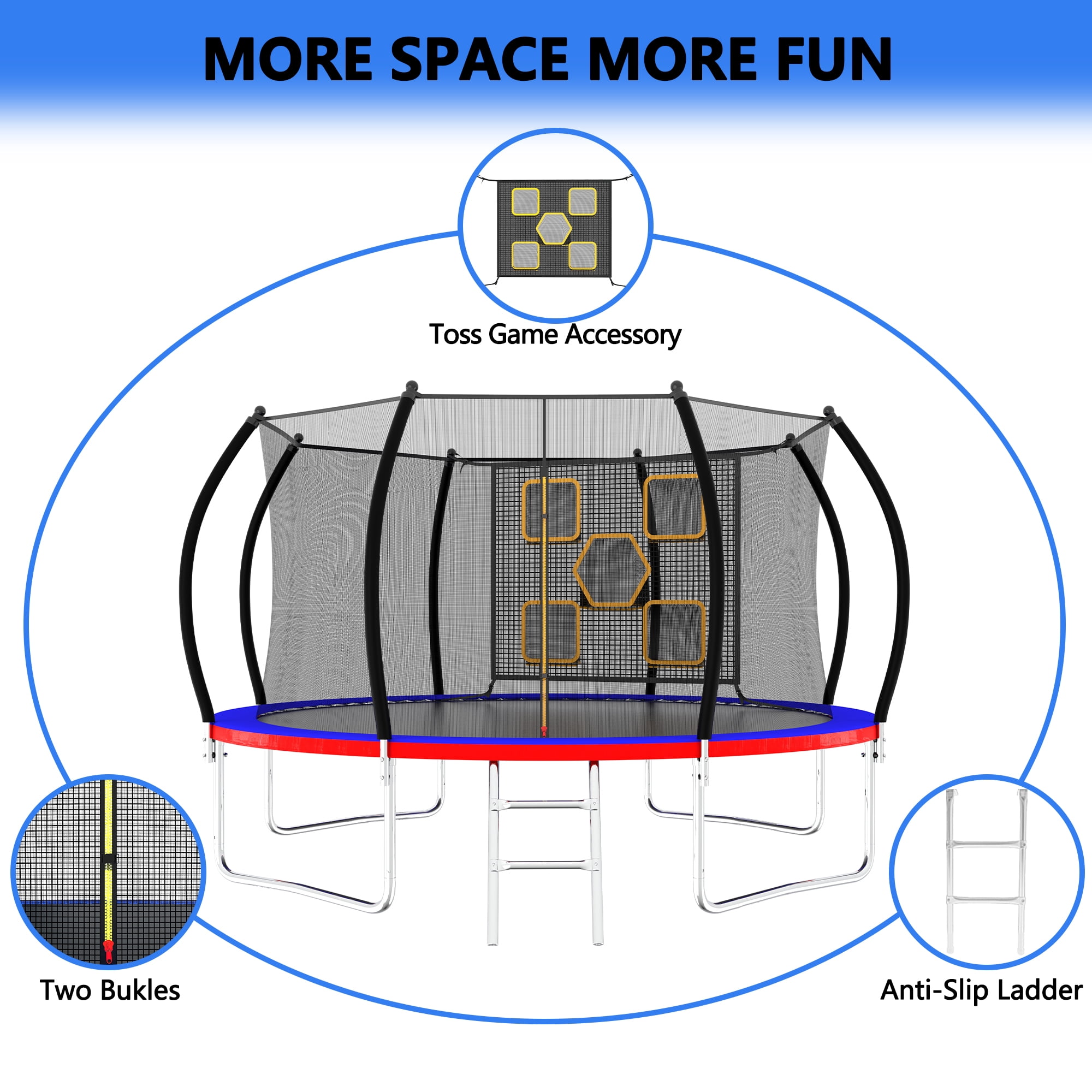 EUROCO 12FT Trampoline with Enclosure Net and Ladder, Outdoor Trampoline with Throwing Game for Kids and Adults