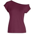 thumbnail image 4 of SELONE Off the Shoulder Tops for Women Workout Shirts for Women Casual Off the Shoulder Short Sleeve Cold Shoulder Loose Fit T Shirts Summer Blouse Shirt Fashion Beach Classy Y2K Soft Basic Wine M, 4 of 8