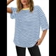 thumbnail image 2 of Camisetas de Rayas de Gran Tamaño para Mujer, Blusas Holgadas de Cuello Redondo y Corta, Blusa Informal de Verano Y2K 2025, Camiseta Básica Azul L, 2 of 9