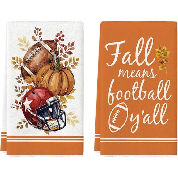 Eucalyptus Football Rugby Pumpkin Fall Kitchen Towels Dish Towels, 18x26 Inch Autumn Thanksgiving Decoration Cleaning Set of 2