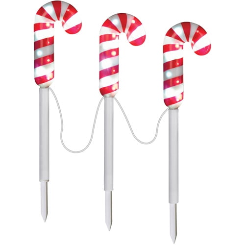 5.5' Pathway Stakes Sparkle Candy Cane Christmas Lights, Set of 3 ...