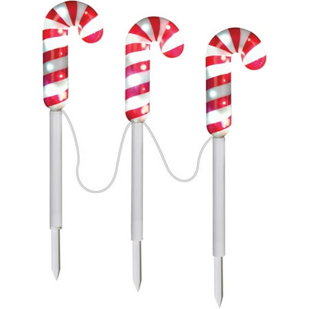 5.5' Pathway Stakes Sparkle Candy Cane Christmas Lights, Set of 3