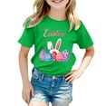 thumbnail image 1 of MIASHUI T-Shirt à Manches Courtes pour Enfants Joyeuses Pâques Imprimé Œuf Bunny, Vert, 12-13 Ans, 1 of 4