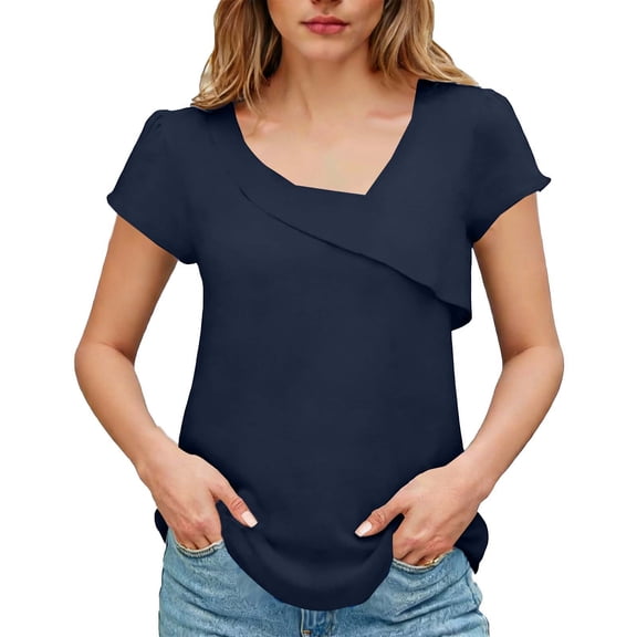 YUGYXL Short Sleeve Shirts for Women Crew Neck Basic Tee Fashion Summer Spring Tops Solid Color Tunic T Shirts for Women Navy S