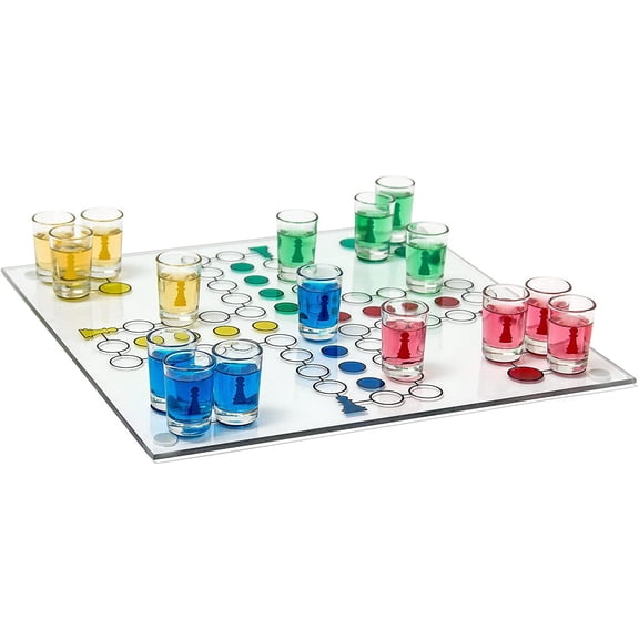 Drinking Ludo Game, Party Game For Adults, Board, 2 Dice & 16 Shot Glasses, Funny Drinking Game, Colorful