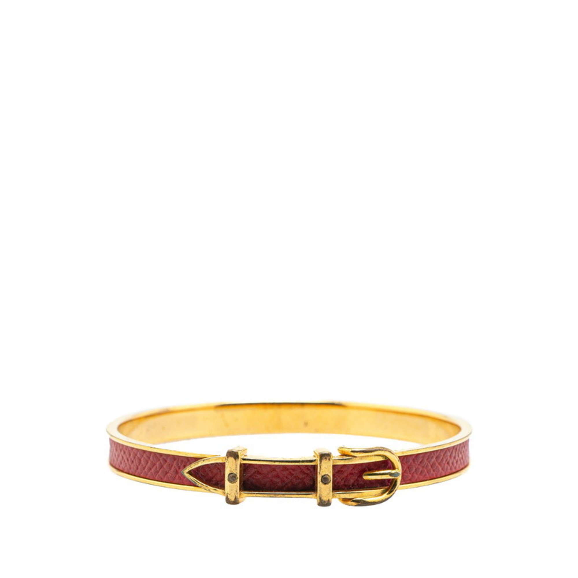 Pre-Owned Hermes Belt Motif Bangle Gold Red Plated Women display picture 2