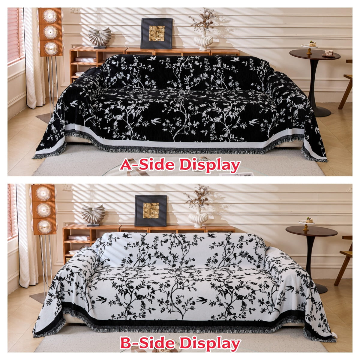 NAYOROOM Vintage Black Couch Cover,Chenille Sofa Cover Slipcover Sofa Towel Furniture Cover（71"x 150"）