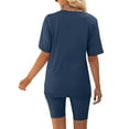 thumbnail image 6 of REORIAFEE Women's Casual Outfits Workout Running Set Workout Sets Women Two Piece Outfits Summer Short Sleeve Round Neck Biker Shorts Set Cycling Suit Navy L, 6 of 6